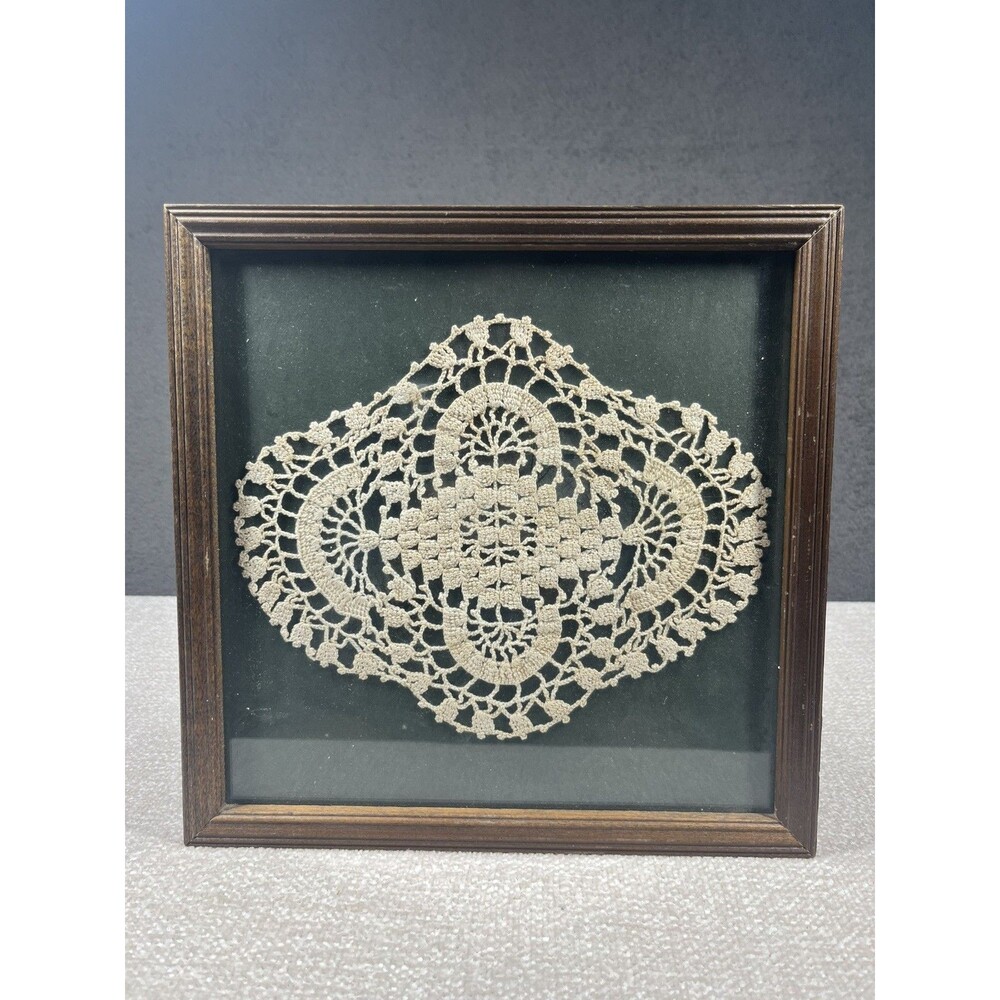 Vintage Bobbin Lace Doily Framed Butterfly Cottagecore Wall Decor Ivory Gallery